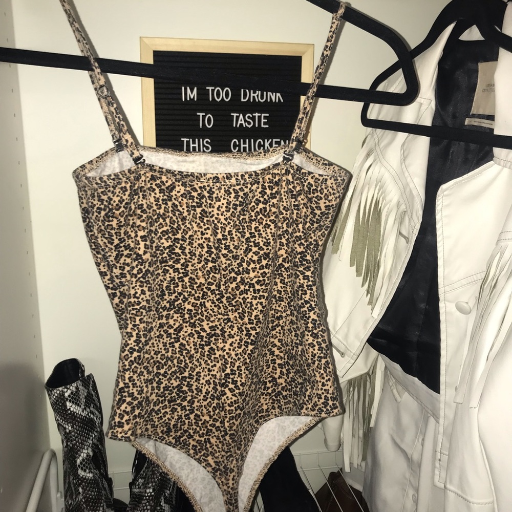 Garage leopard thong bodysuit w/ attachable straps